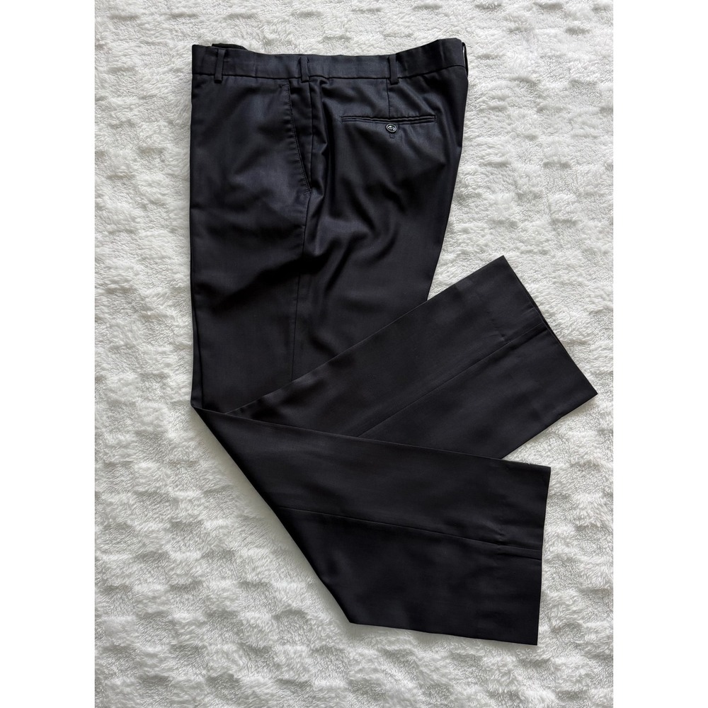 Gulliano Couture Mens Black Suit Pants Super 180s Wool Blend 37X31 Flat Front